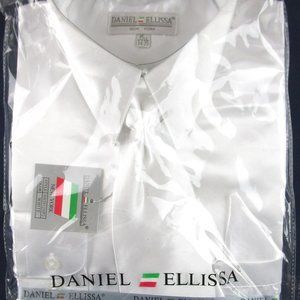NWT Daniel Ellissa Men's Shiny White Satin Dress Shirt & Tie Set, 15.5 (34/35)
